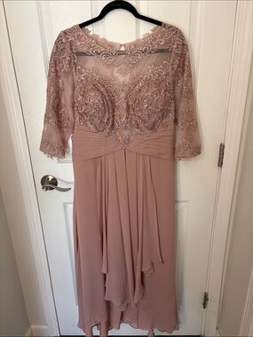 Embroidered Lace Illusion Neck Dusty Rose Evening Dress